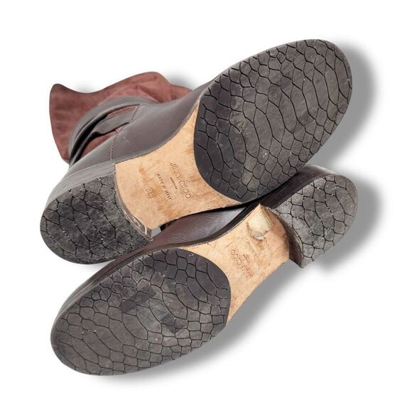 Jimmy Choo DARLA Riding Boots Tall Knee Buckles Flat Brown Leather Suede Size 38 - Picture 9 of 11